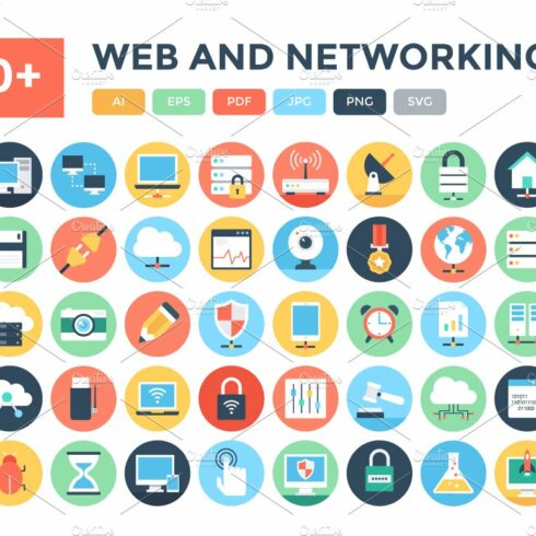 100+ Flat Web and Networking Icons cover image.