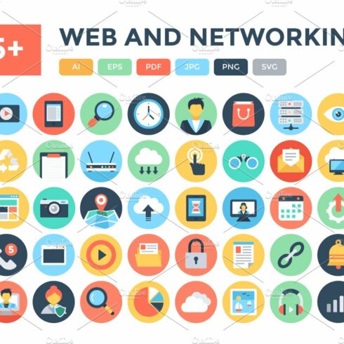 125+ Flat Web and Networking Icons cover image.
