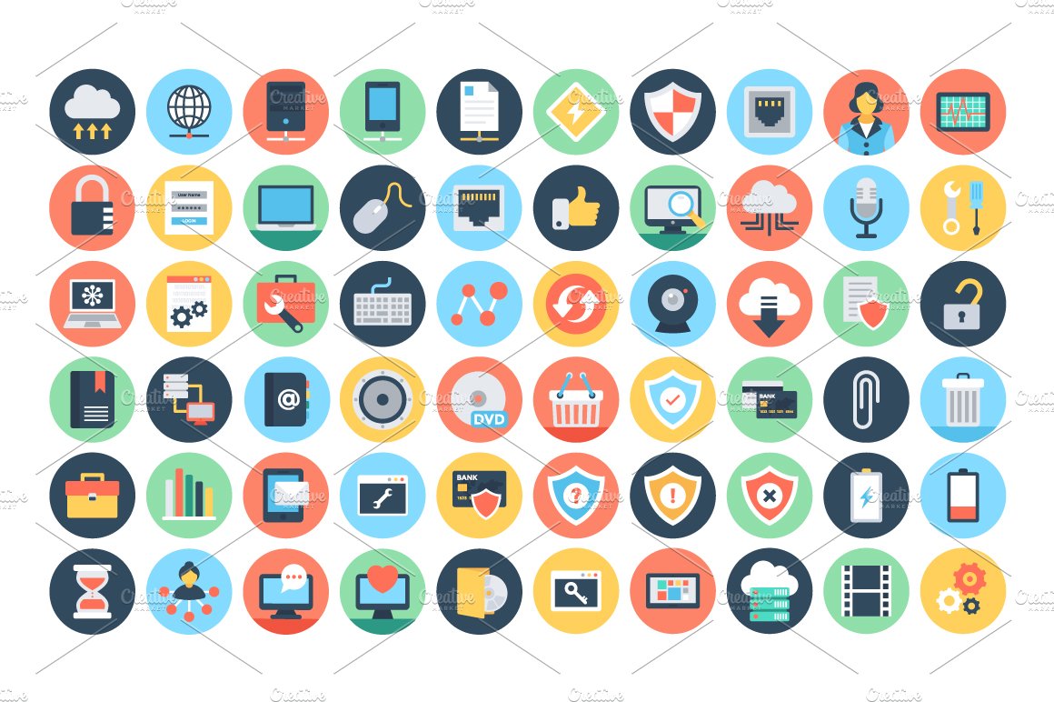 125+ Flat Web and Networking Icons preview image.
