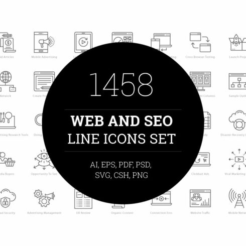 1458 Web and Seo Line Icons Set cover image.