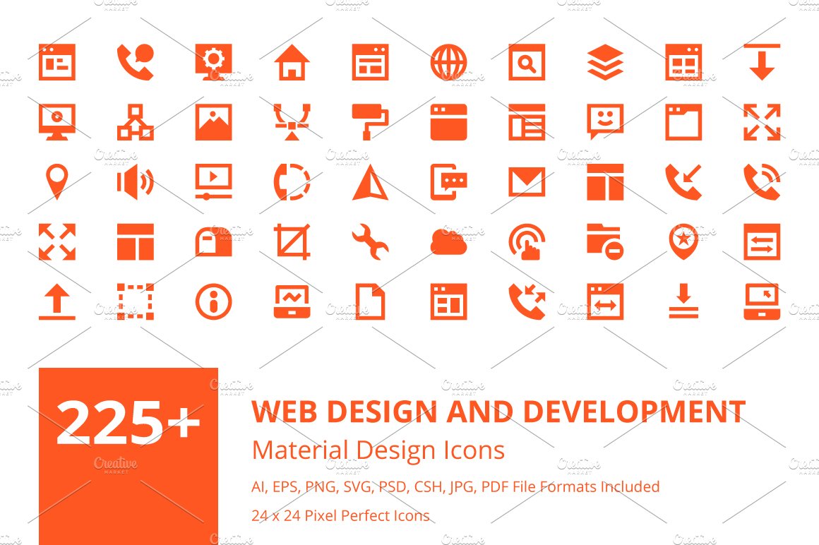 225+ Web Design and Development Icon cover image.