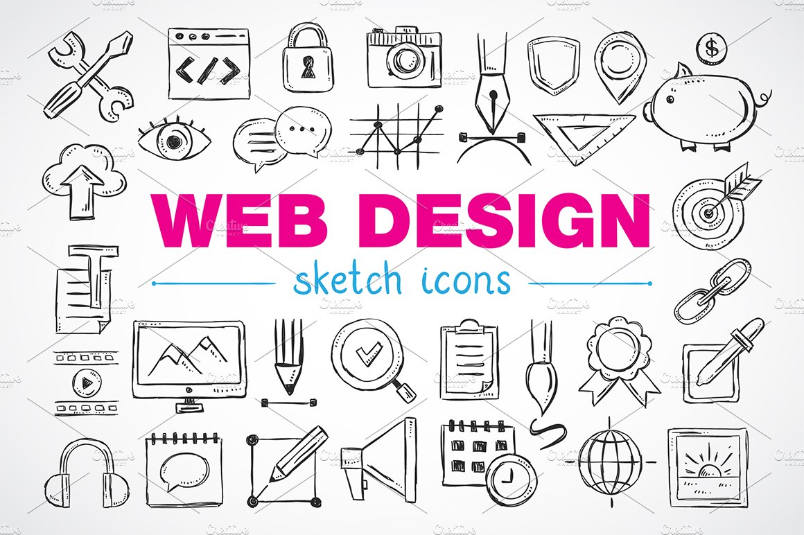 Web design sketch icons cover image.