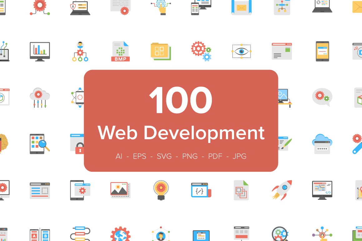 100 Flat Icons of Web Development cover image.