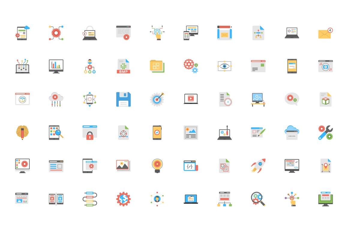 100 Flat Icons of Web Development preview image.