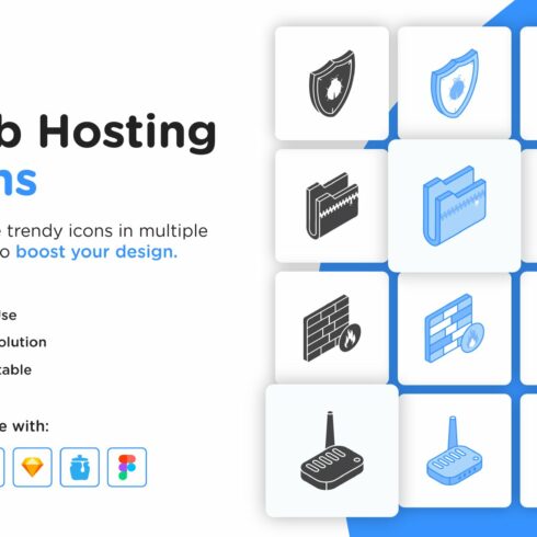 50 Web Hosting Icons – Vector Design cover image.