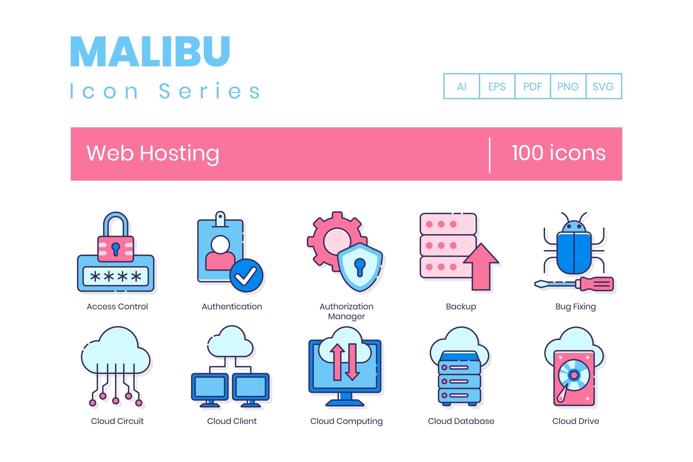 100 Web Hosting Icons - Malibu cover image.