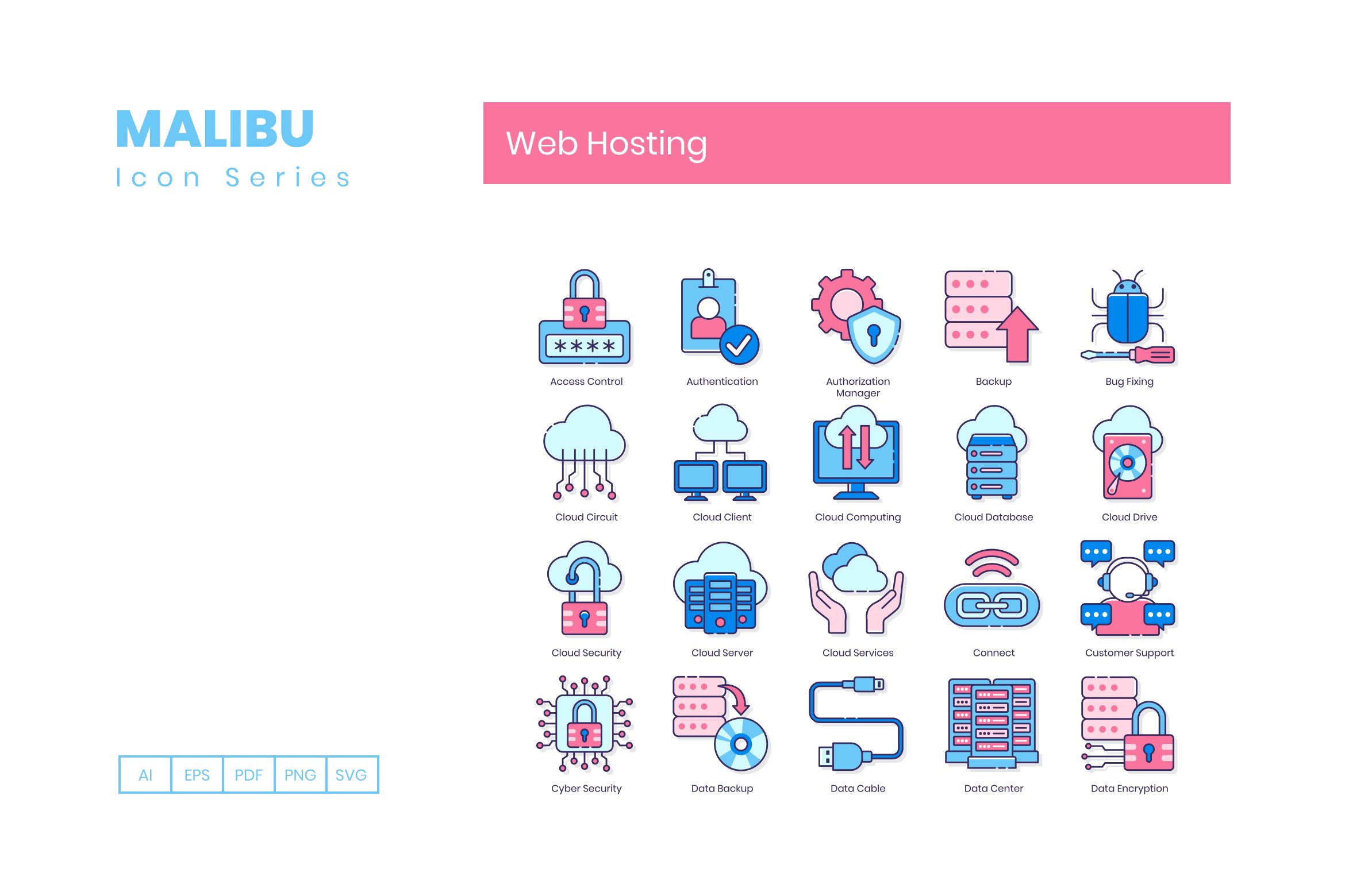 100 Web Hosting Icons - Malibu preview image.