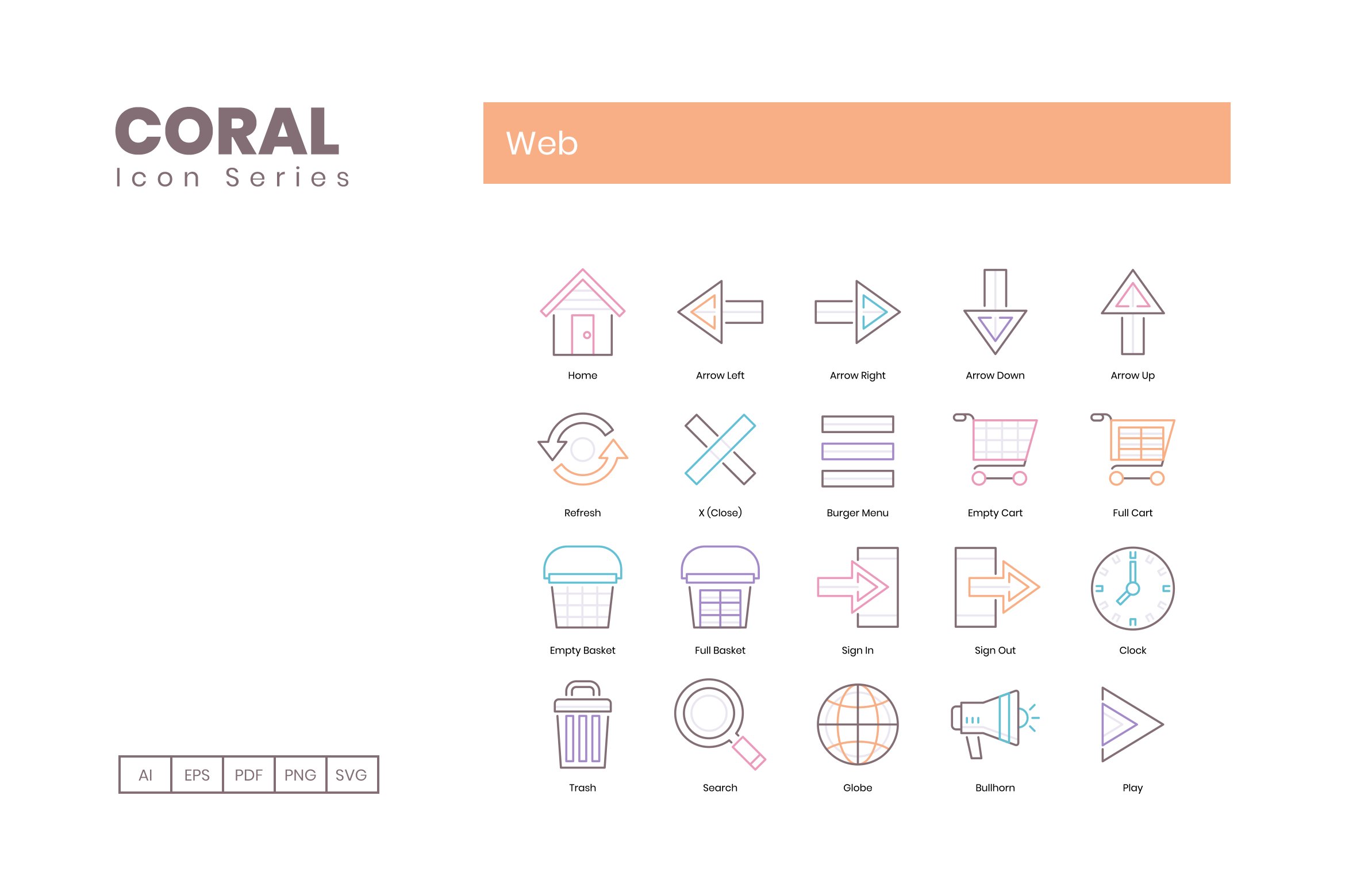 60 Web Icons - Coral Series preview image.