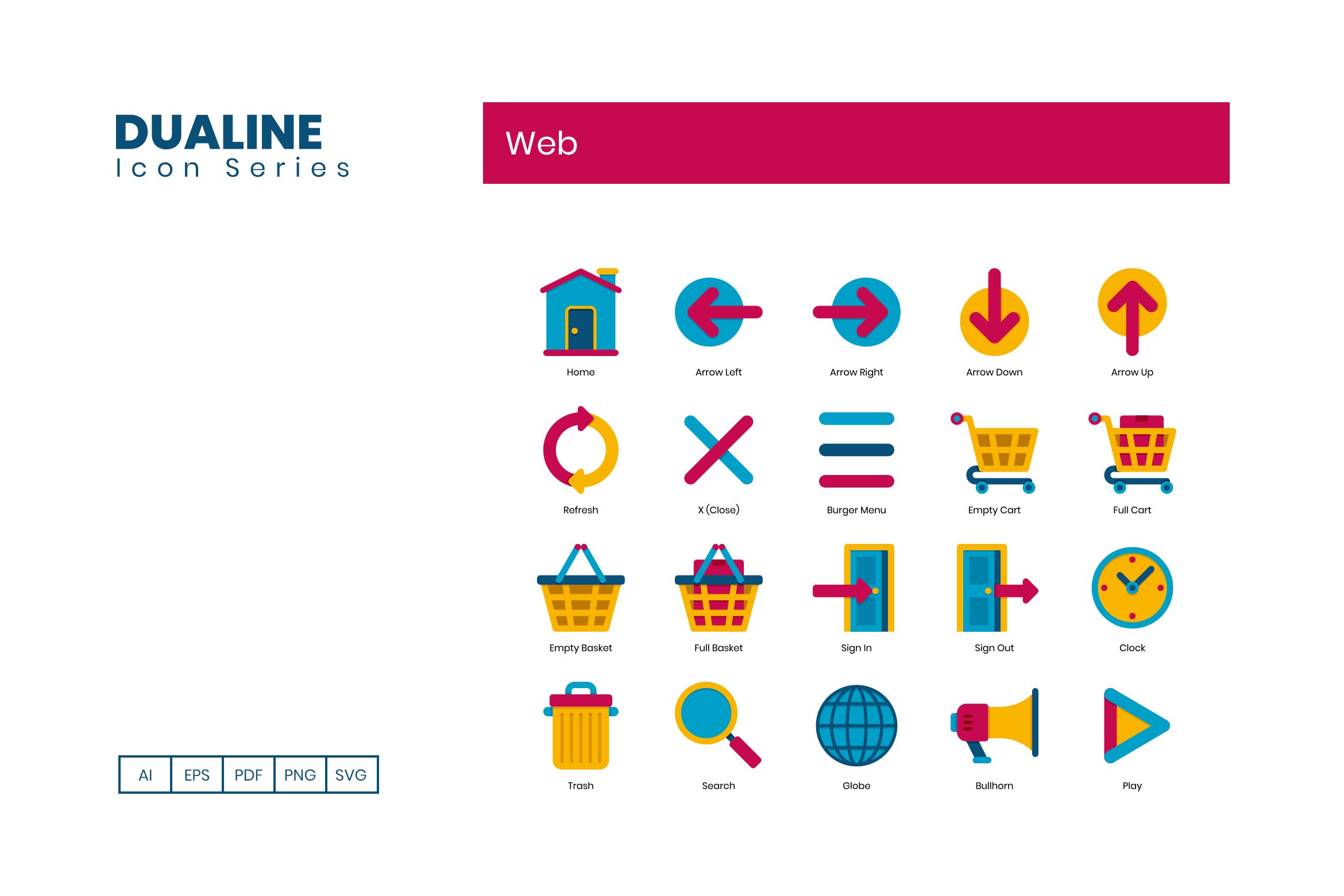 60 Web Icons | Dualine Flat preview image.