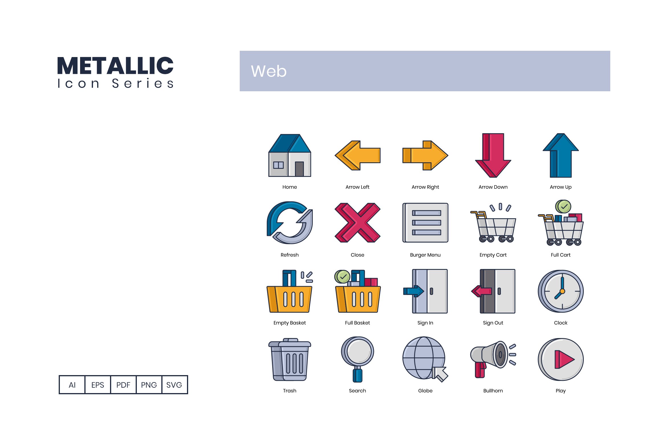 60 Web Icons | Metallic preview image.