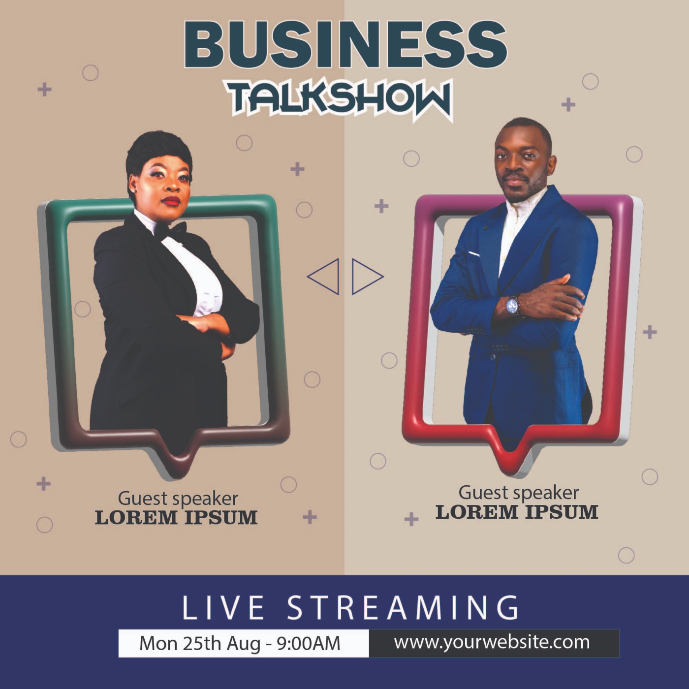 Poster for a business talk show with two men in suits by Ben Enwonwu.