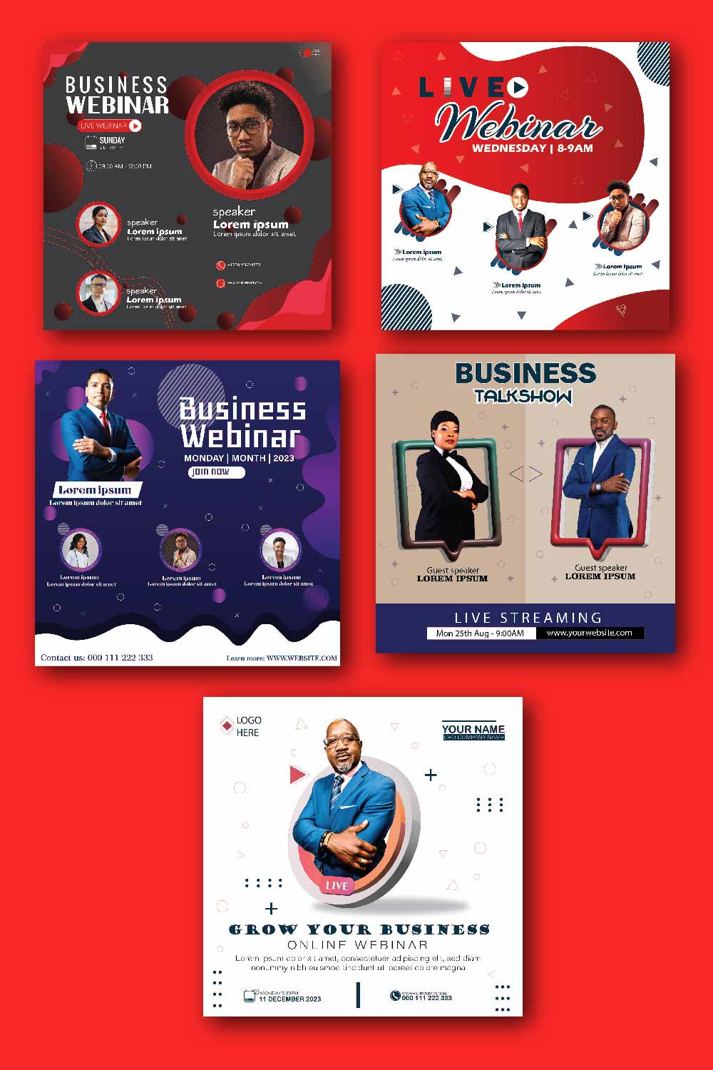 Set of four flyers for a business event.