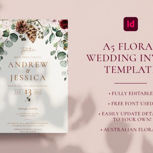 Floral Wedding Invitation cover image.