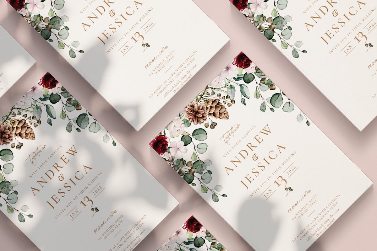 Floral Wedding Invitation preview image.