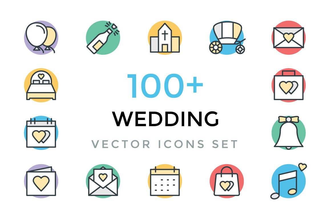 100+ Wedding Vector Icons cover image.
