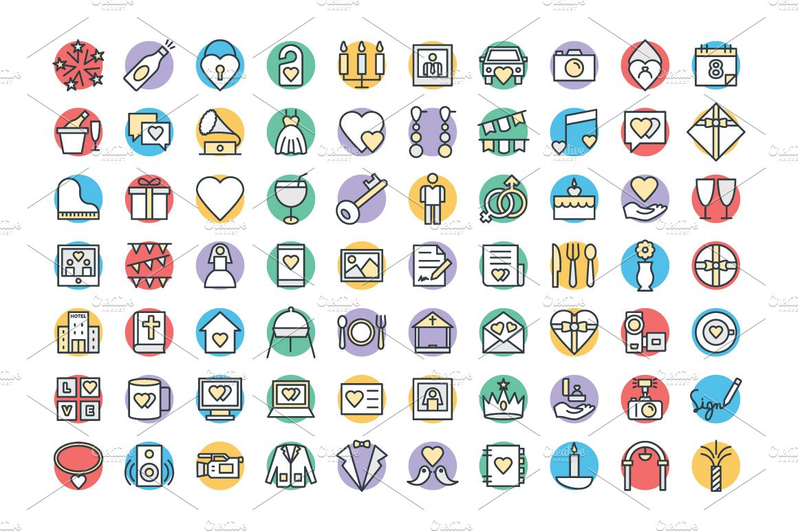 100+ Wedding Vector Icons preview image.