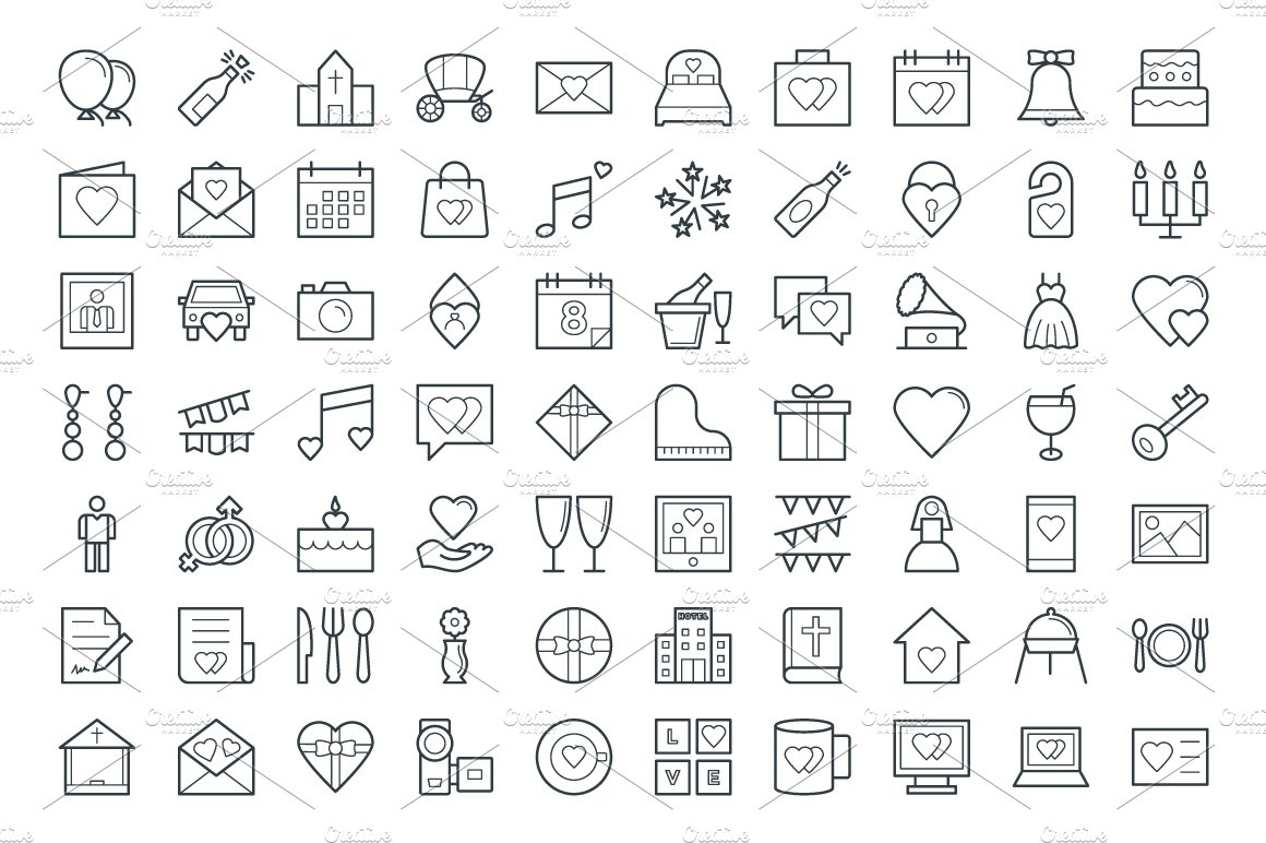 100+ Wedding Vector Icons preview image.
