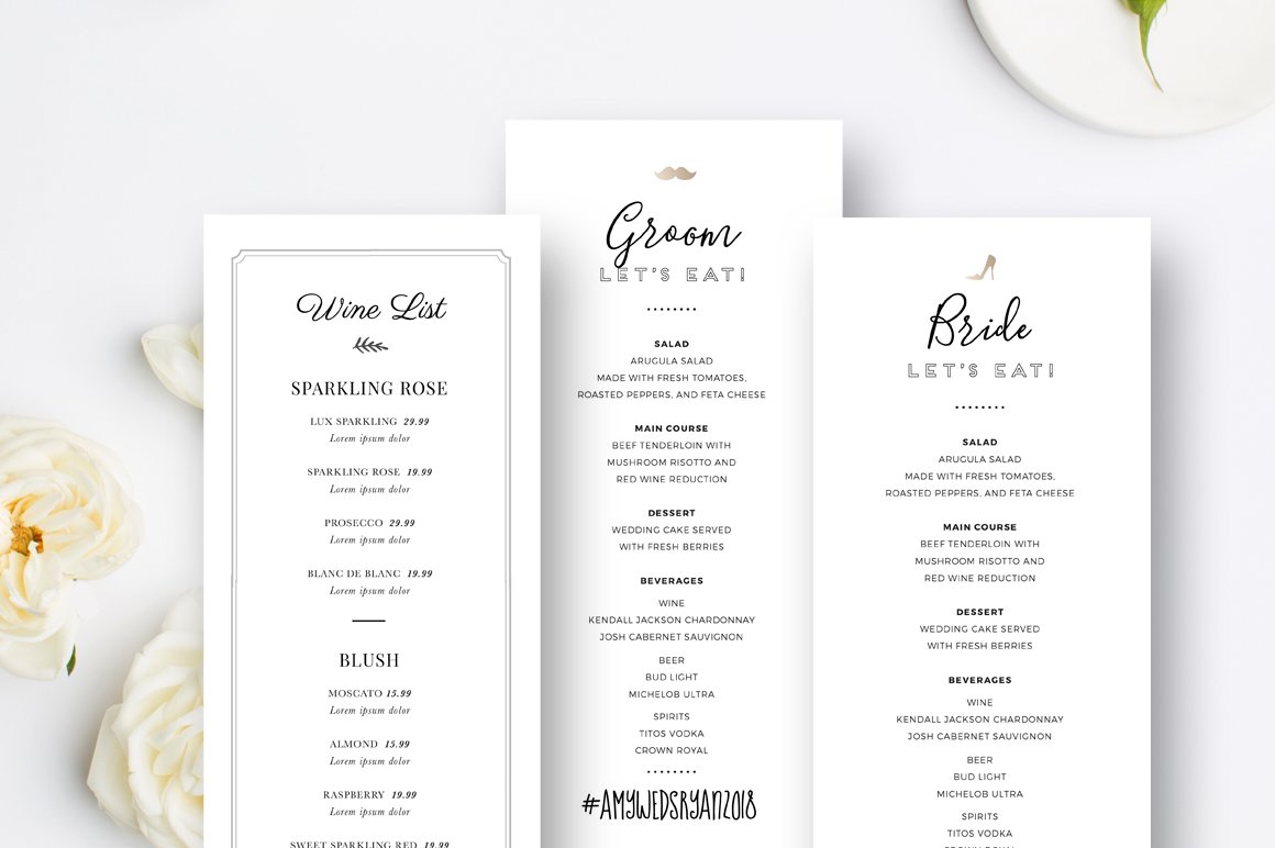 Editable Wedding Menu Templates cover image.