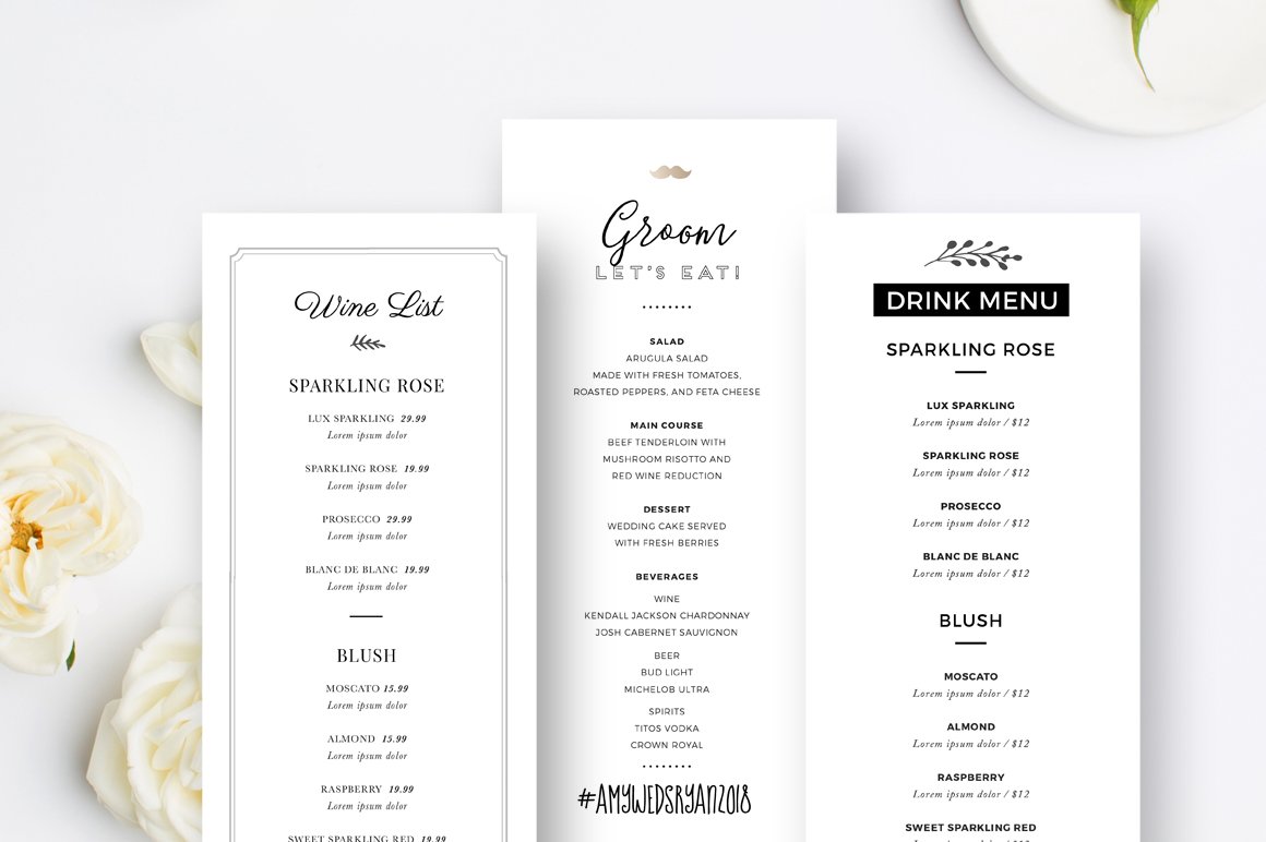 Editable Wedding Menu Templates preview image.