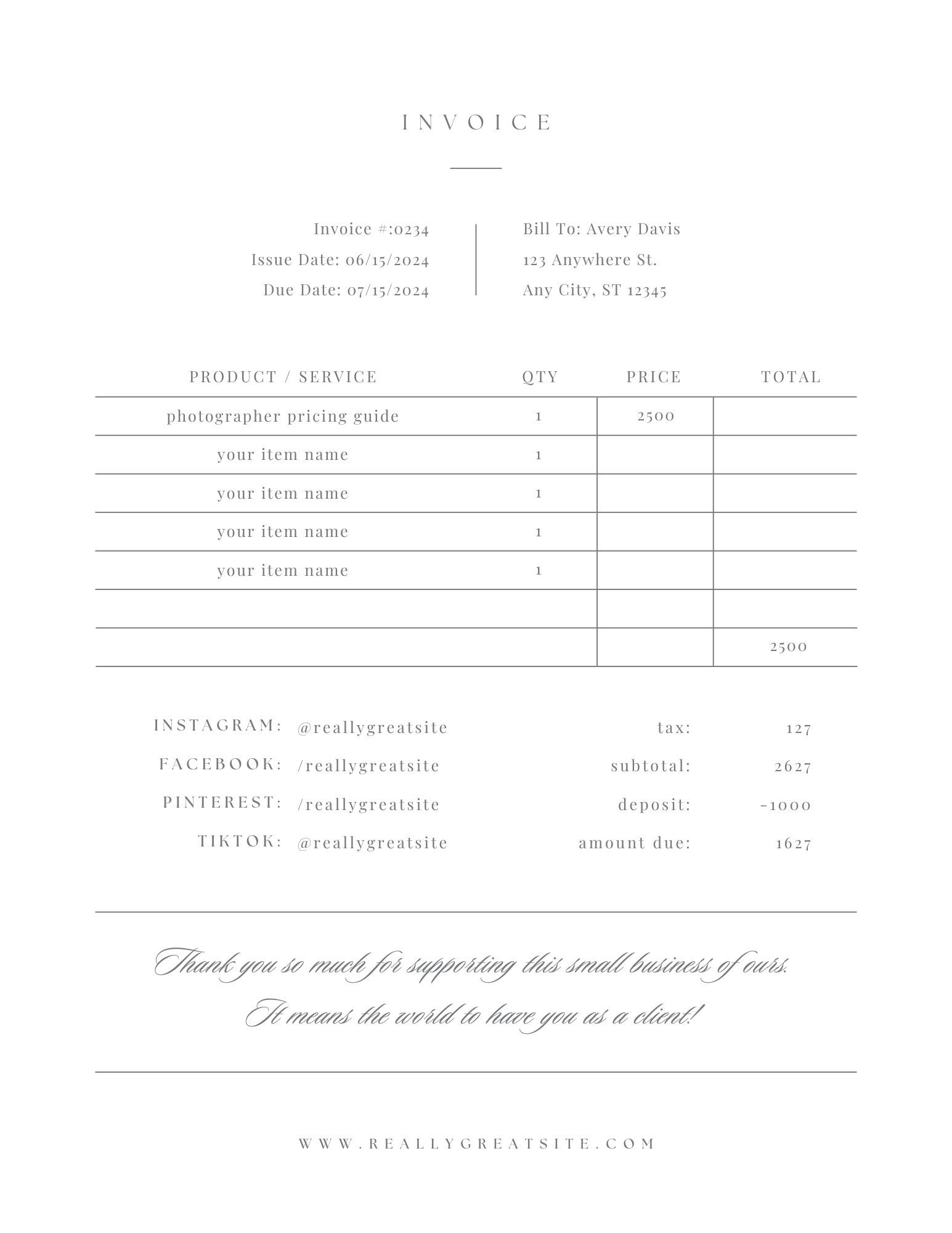 Photographer Invoice Template preview image.