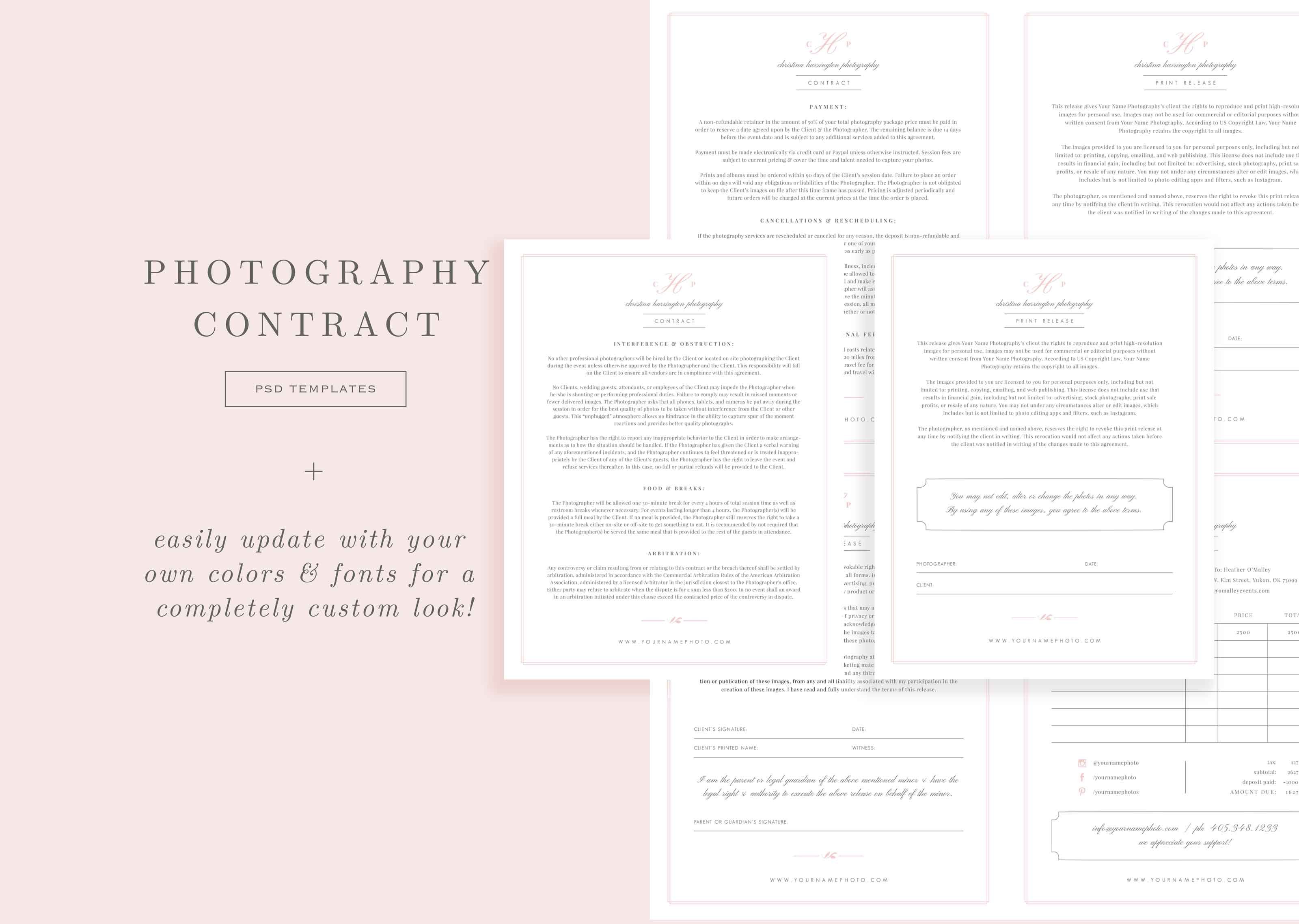 Wedding Photographer Contract Form cover image.
