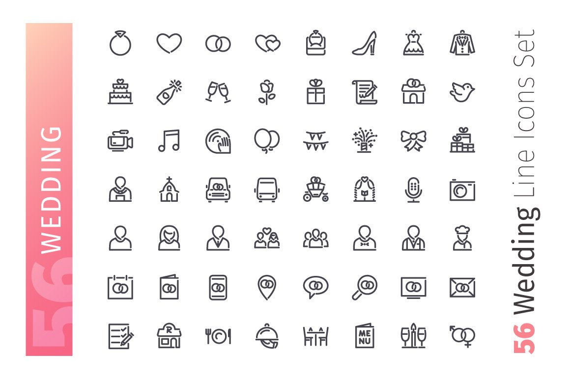 Wedding Line Icons Set preview image.