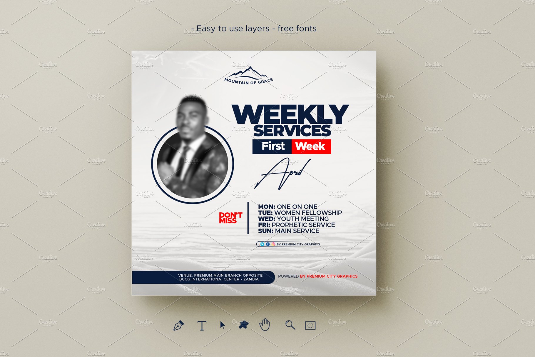 Church services flyer template cover image.