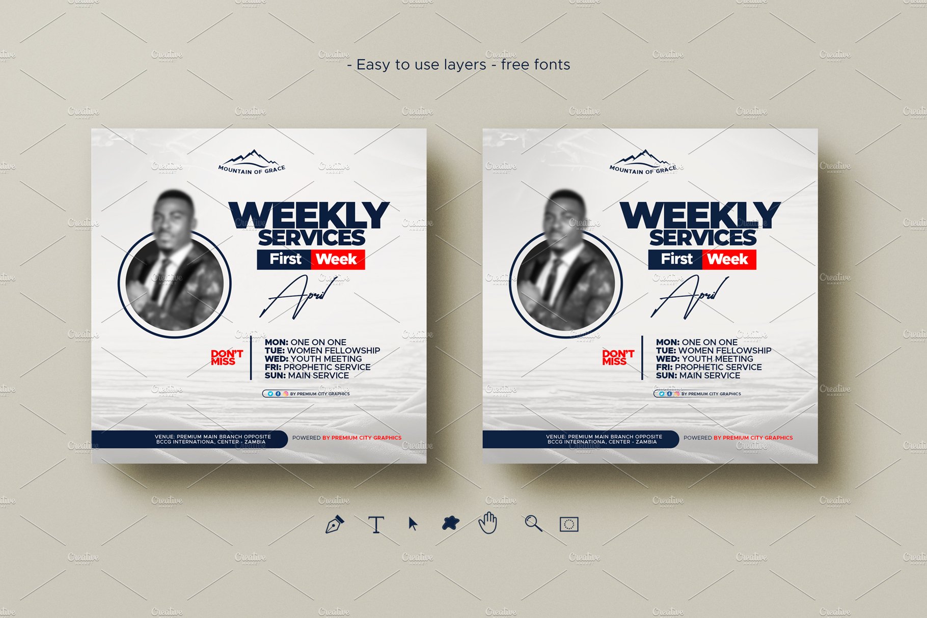 Church services flyer template preview image.