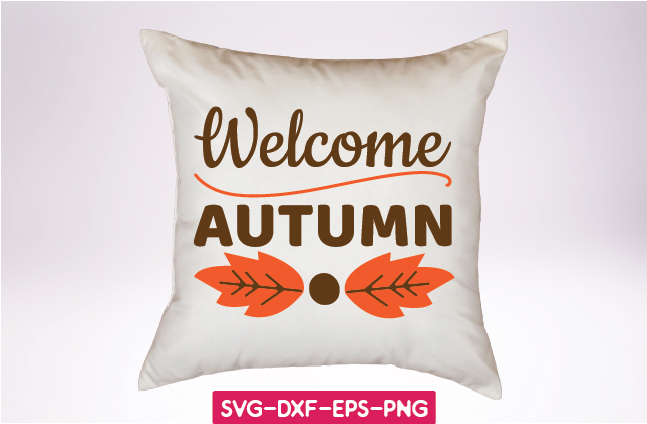 White pillow with a welcome autumn sign on it.