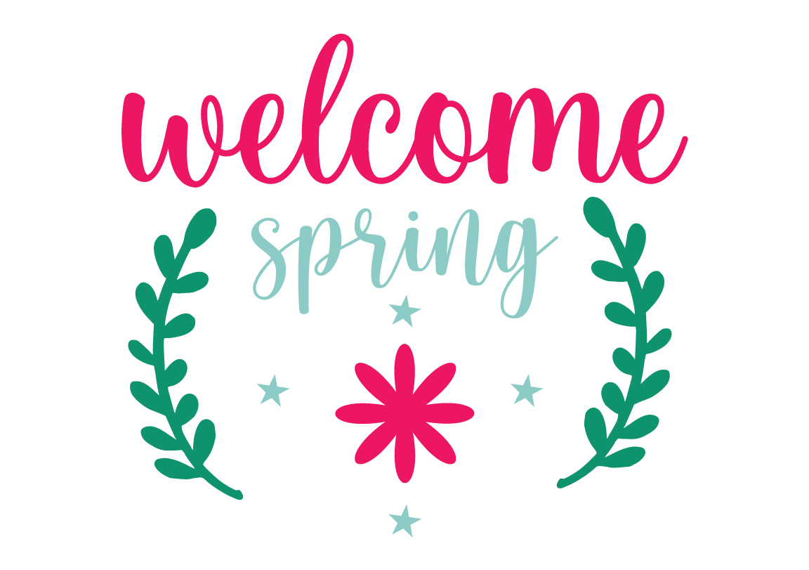 Sign that says welcome spring with a wreath.