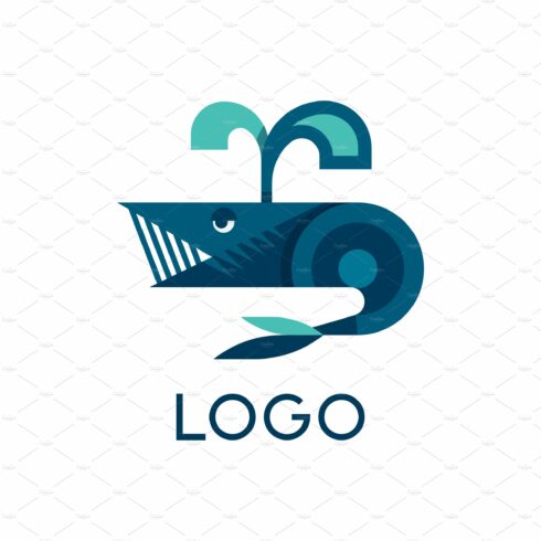 Blue whale logo design, vector icon cover image.