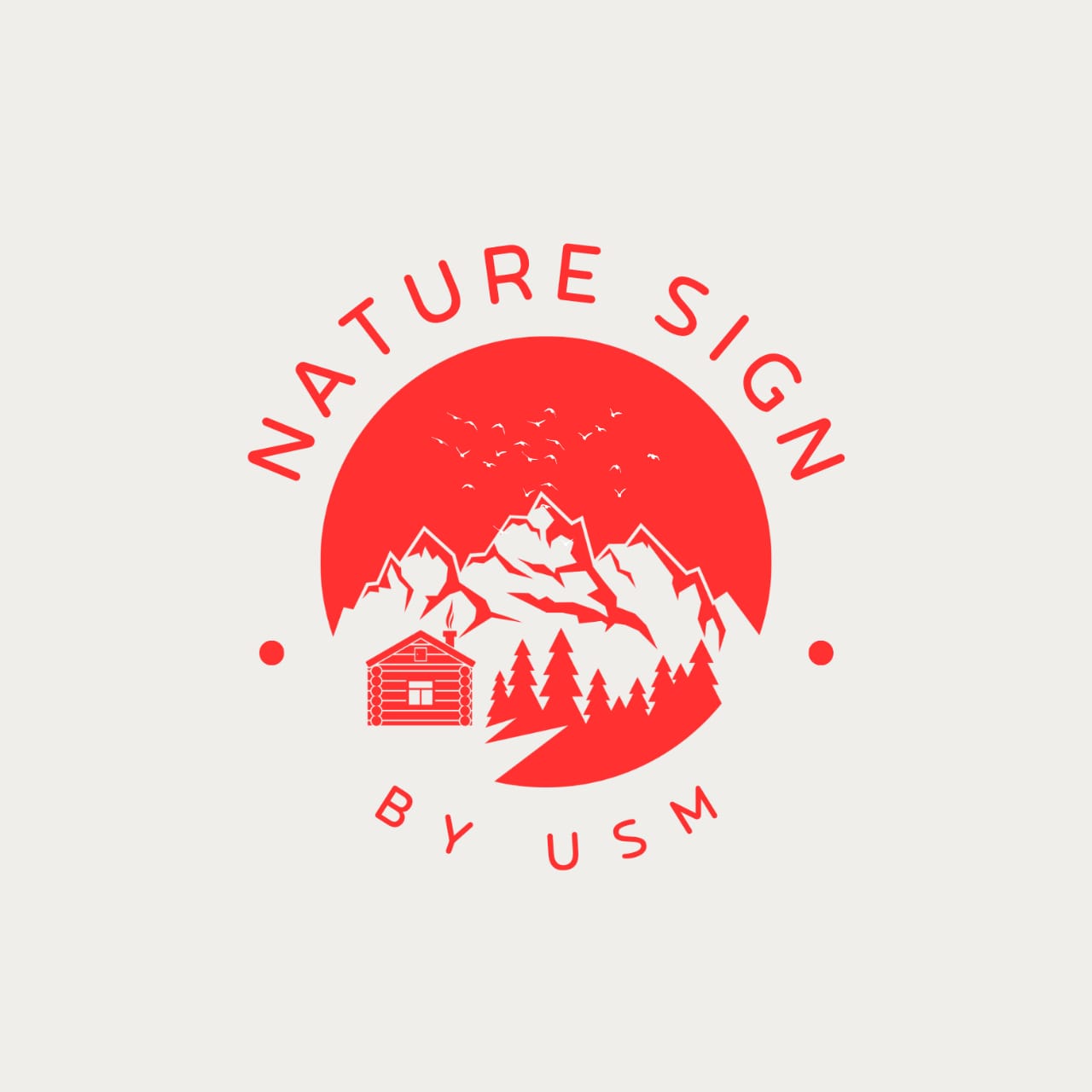 Red and white logo with the words nature sign by usm.