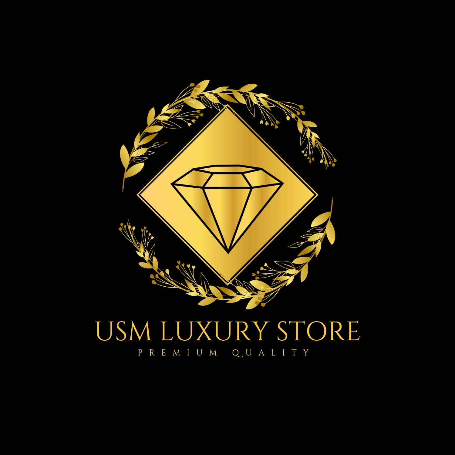 Gold diamond logo on a black background.