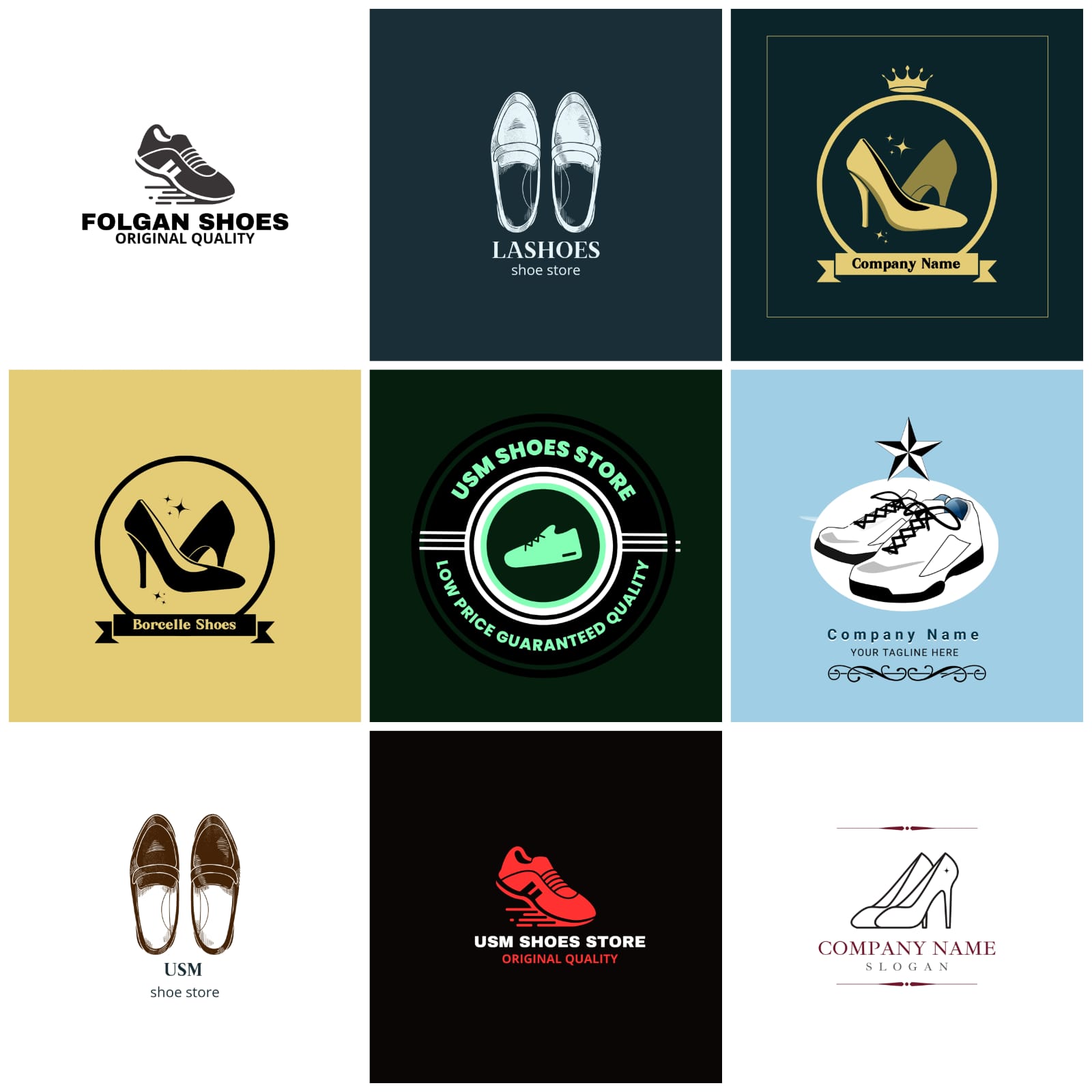 Series of logos for shoes and shoes shops.