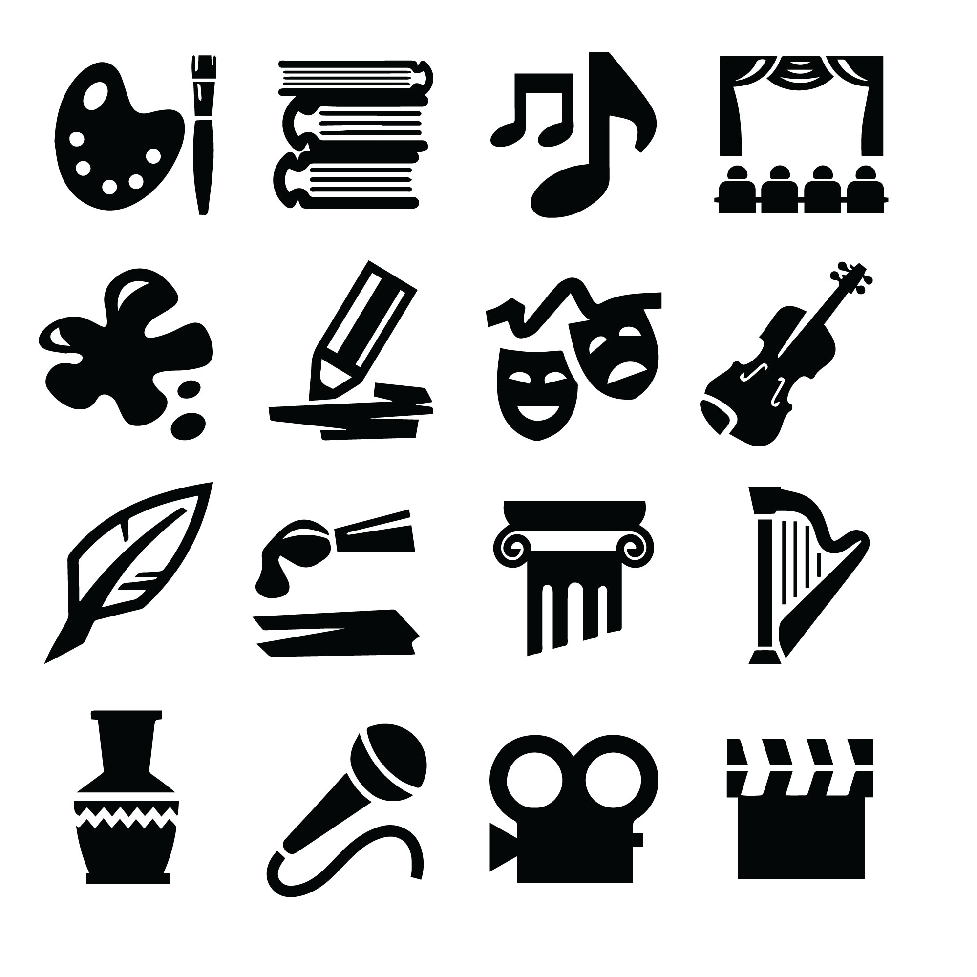 Set of black and white icons of musical instruments.