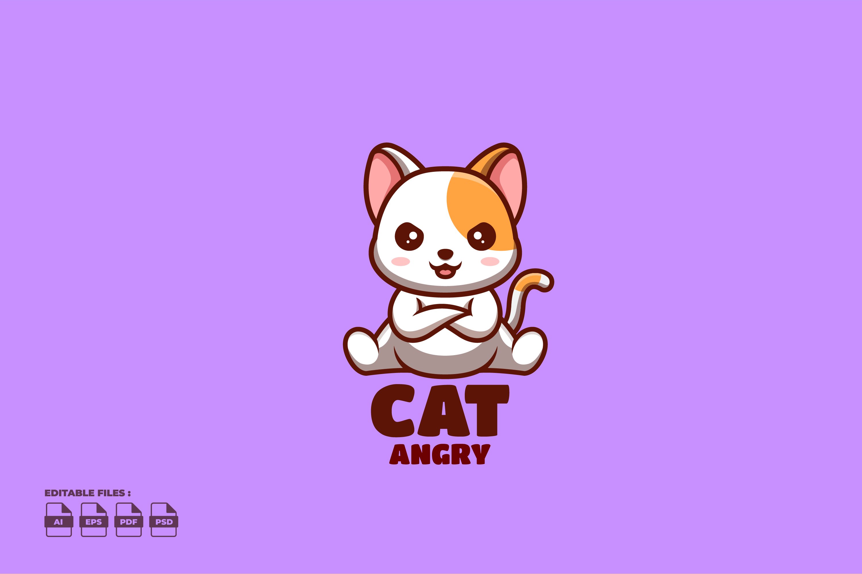 Angry White Cat Cute Mascot Logo cover image.