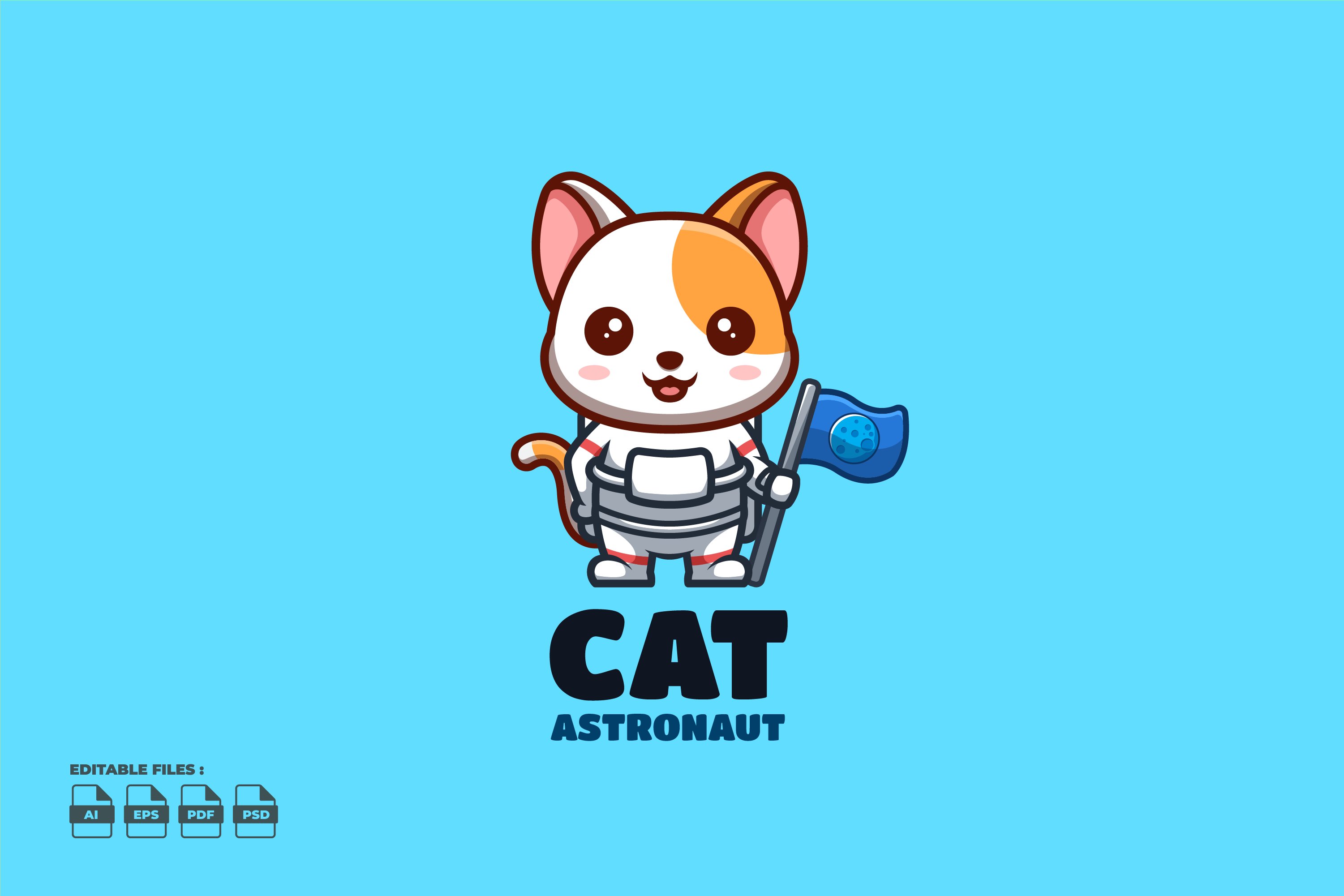 Astronaut White Cat Cute Mascot Logo cover image.
