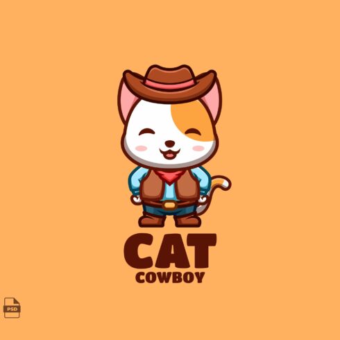 Cowboy White Cat Cute Mascot Logo cover image.