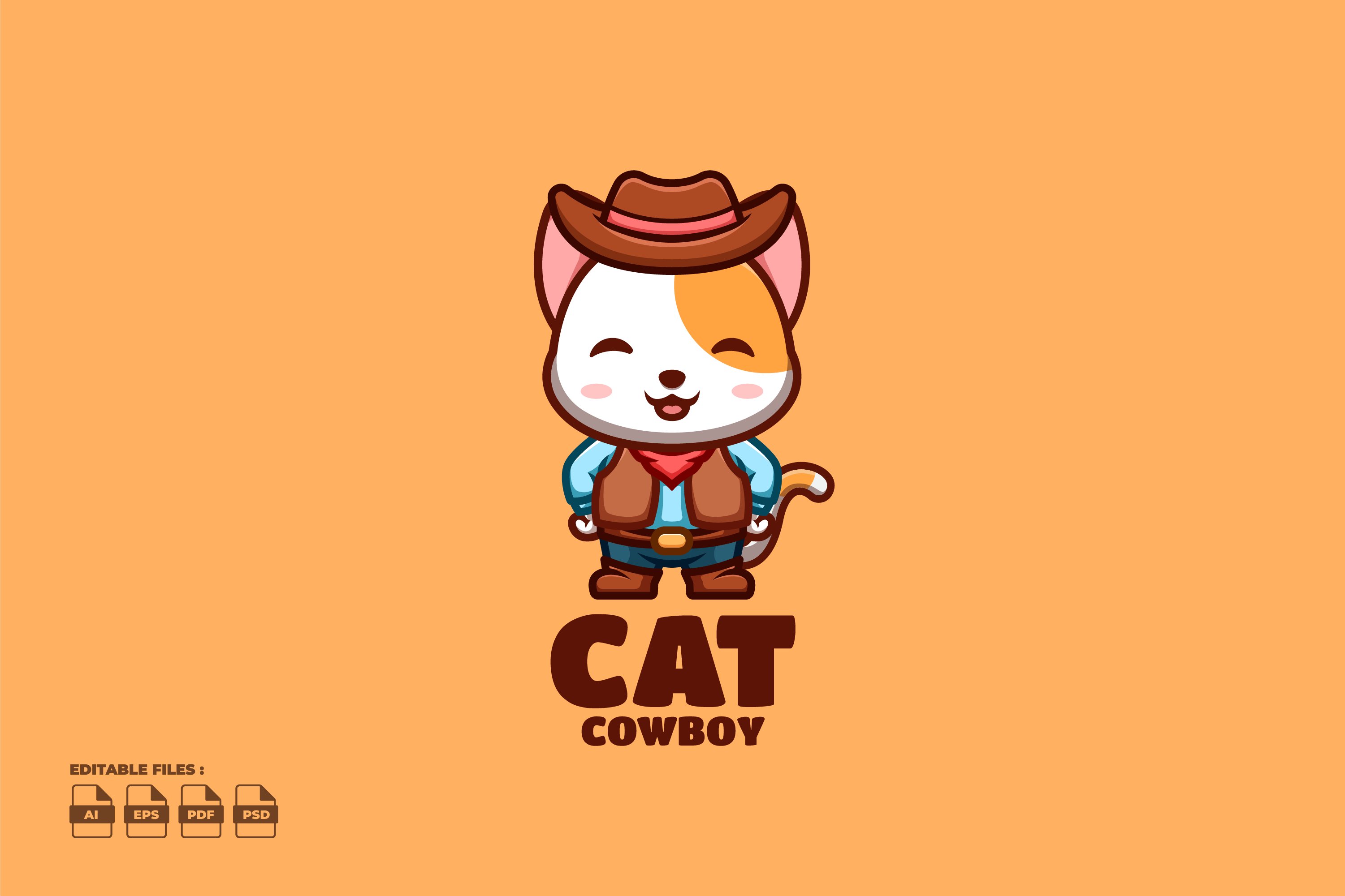 Cowboy White Cat Cute Mascot Logo cover image.