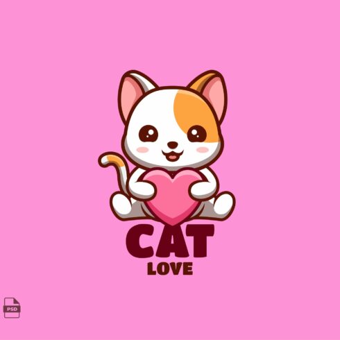 Love White Cat Cute Mascot Logo cover image.