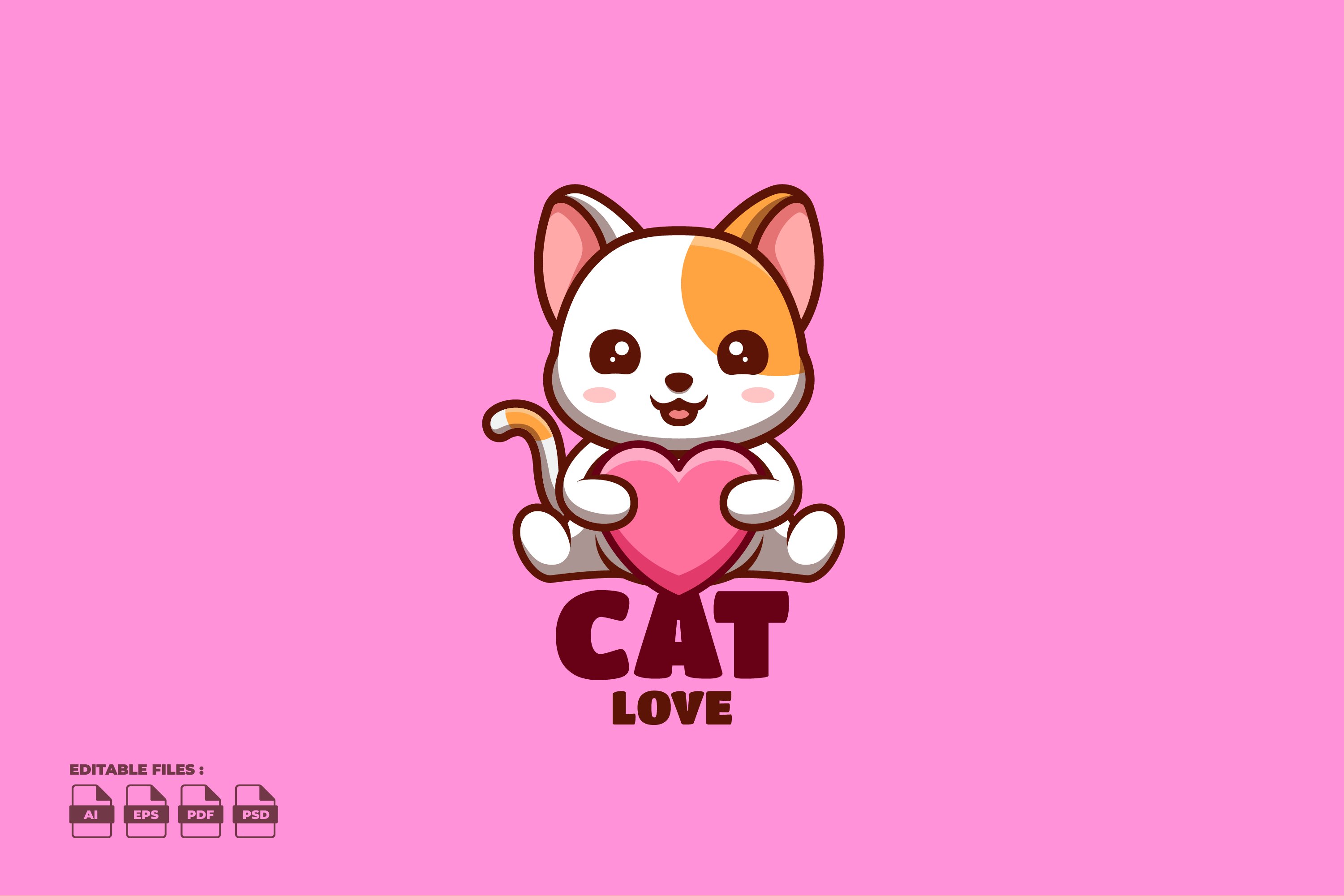 Love White Cat Cute Mascot Logo cover image.