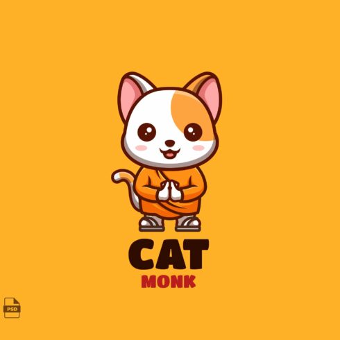 Monk White Cat Cute Mascot Logo cover image.