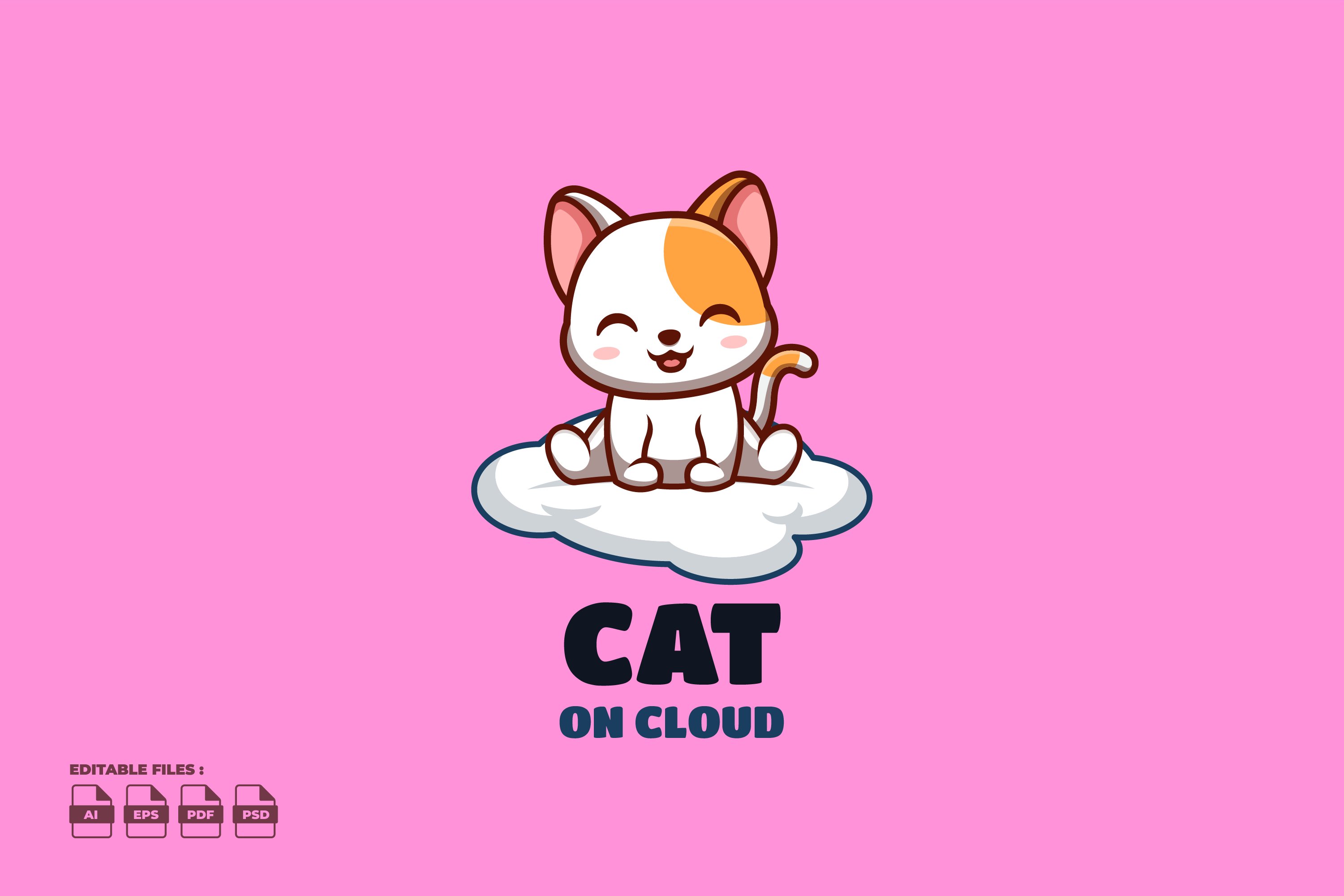 On Cloud White Cat Cute Mascot Logo cover image.