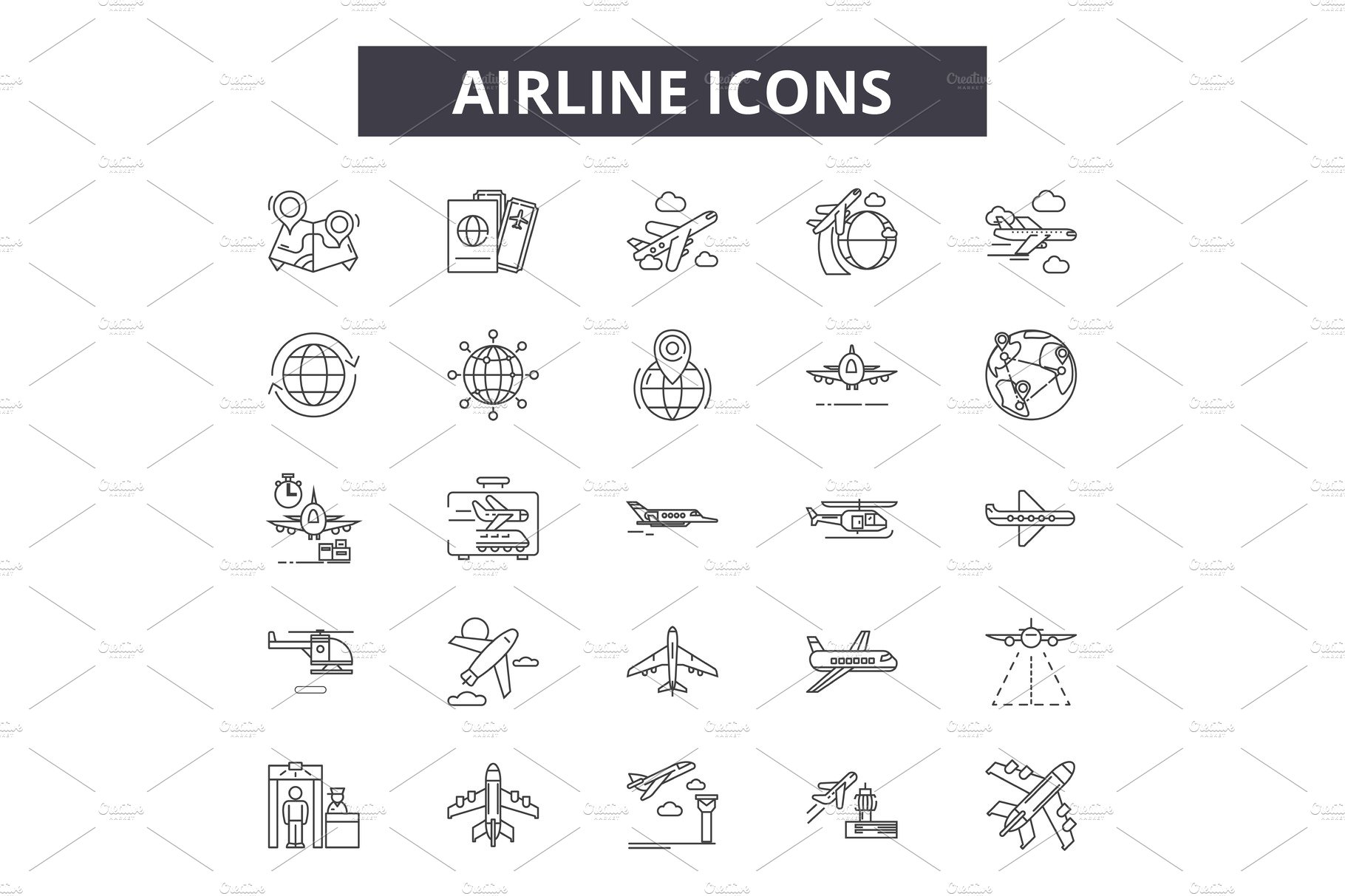 Airline line icons, signs set cover image.