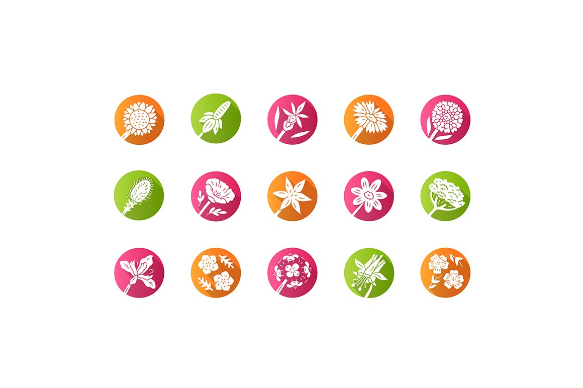 Wild flowers flat design icons set cover image.