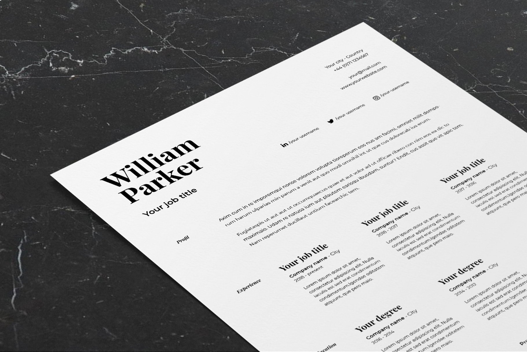 William | CV / resume template preview image.