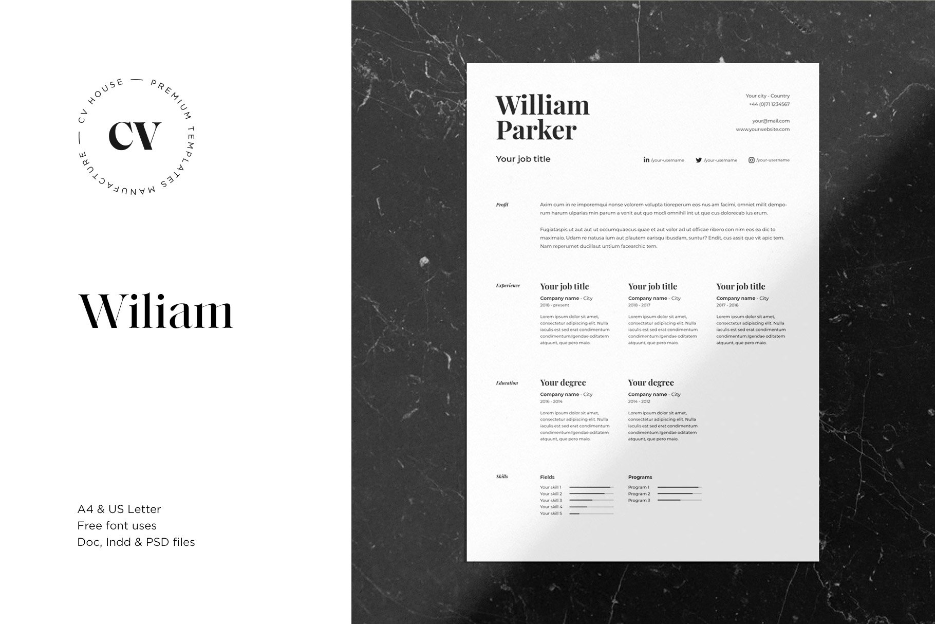 William | CV / resume template cover image.