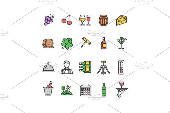 Wine Making Drink Icon Set. Vector preview image.