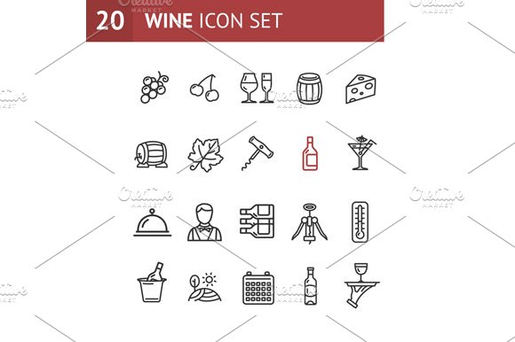 Wine Making Drink Icon Set. Vector cover image.