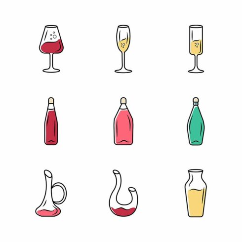 Winery glassware icons set cover image.